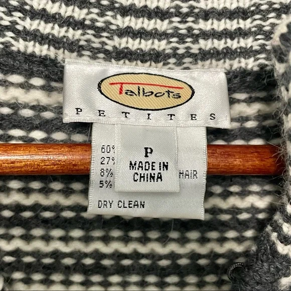 Talbots Gray White Stripe Wool Angora Rabbit Hair Cardigan - Picture 8 of 9